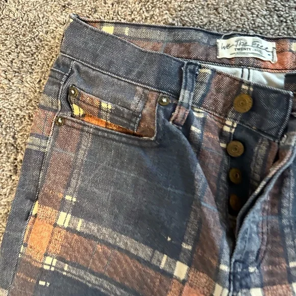 Free People Plaid Boyfriend Jeans - Picture 3 of 7